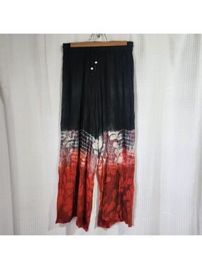 Papa Vancouver Crinkle Rayon Wide Leg Pants Boho Black Red White Made in India